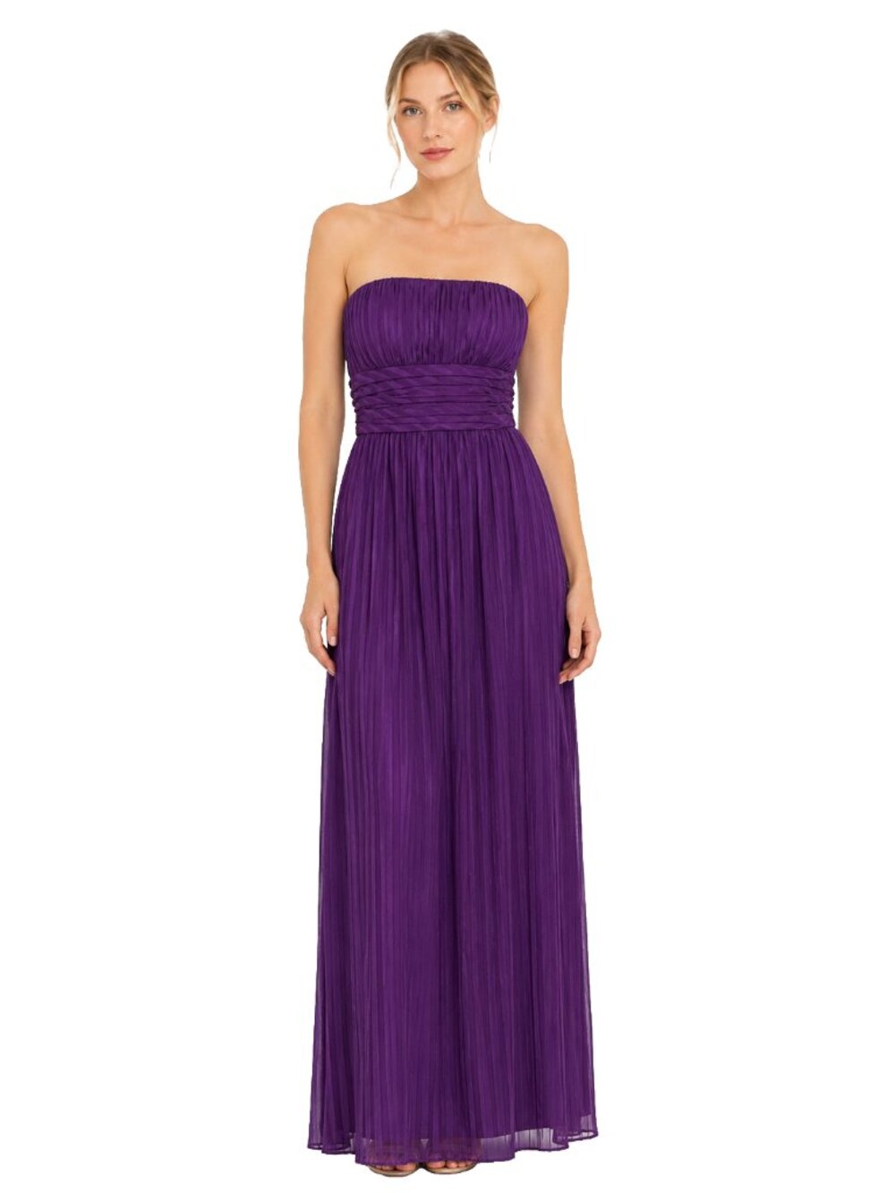 BCBG Max Azria 100% Silk Purple Pleated Strapless Maxi Gown Petite 0P Formal